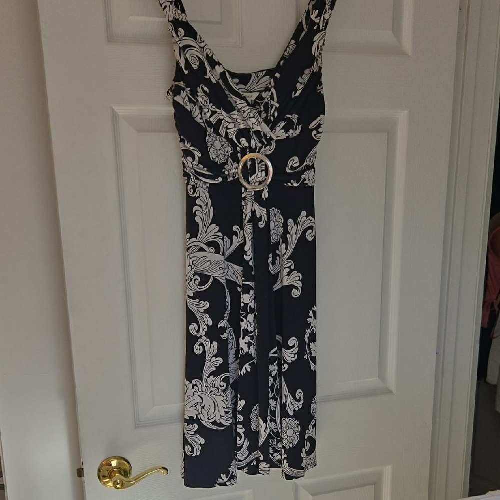 White House Black Market Black and White Patterned Midi Dress